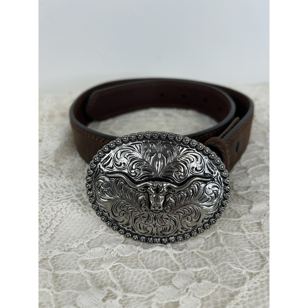 Cody James Leather Brown Belt Kids Size 24 Silver Buckle Western Cowboy Rodeo